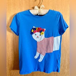 Mini Boden Blue T-Shirt with Cat and Floral Accents